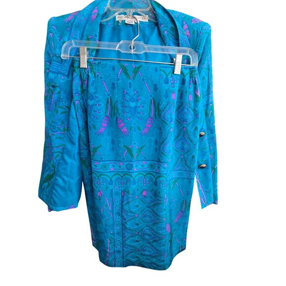 Anne Crimmins Turquoise Floral Silk Blazer & Skirt Set Size 4 Womens HS164 - Picture 12 of 12
